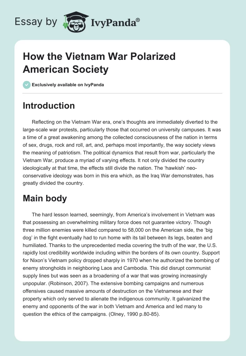 How the Vietnam War Polarized American Society. Page 1