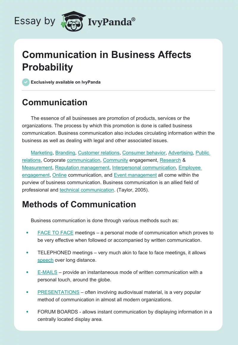 Communication in Business Affects Probability. Page 1