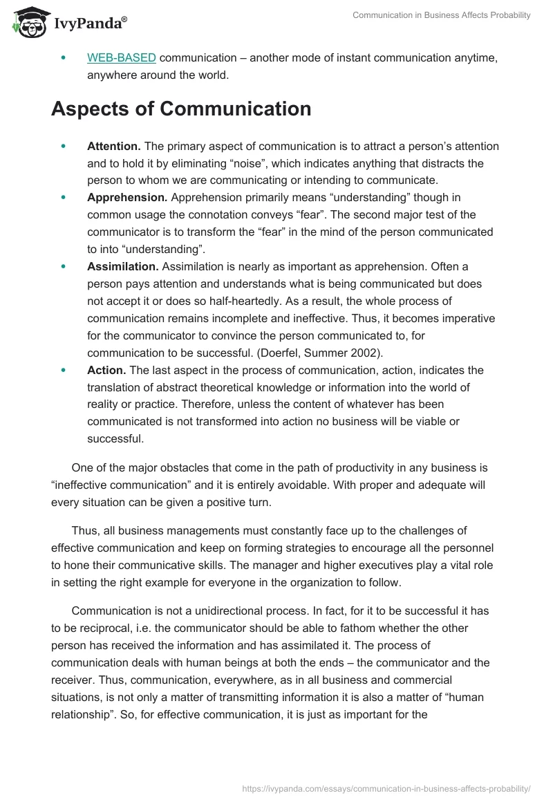 Communication in Business Affects Probability. Page 2