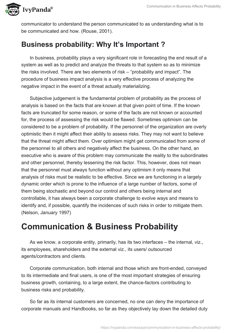 Communication in Business Affects Probability. Page 3