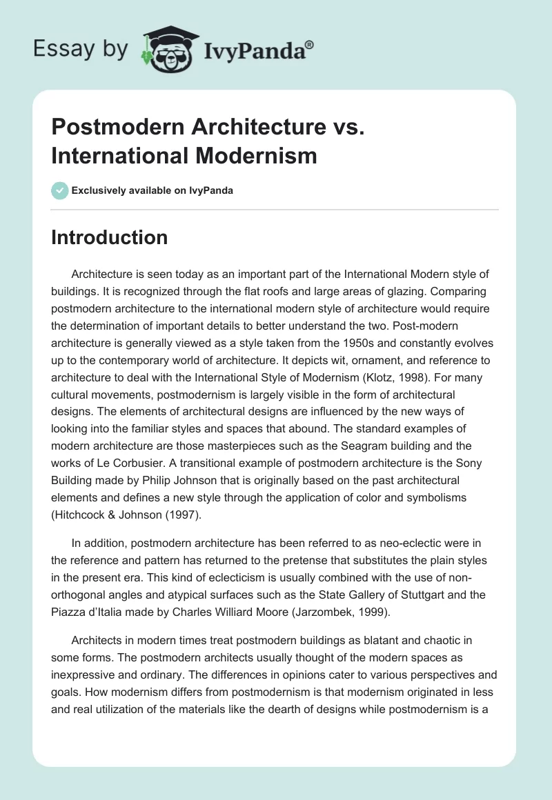 Postmodern Architecture vs. International Modernism. Page 1
