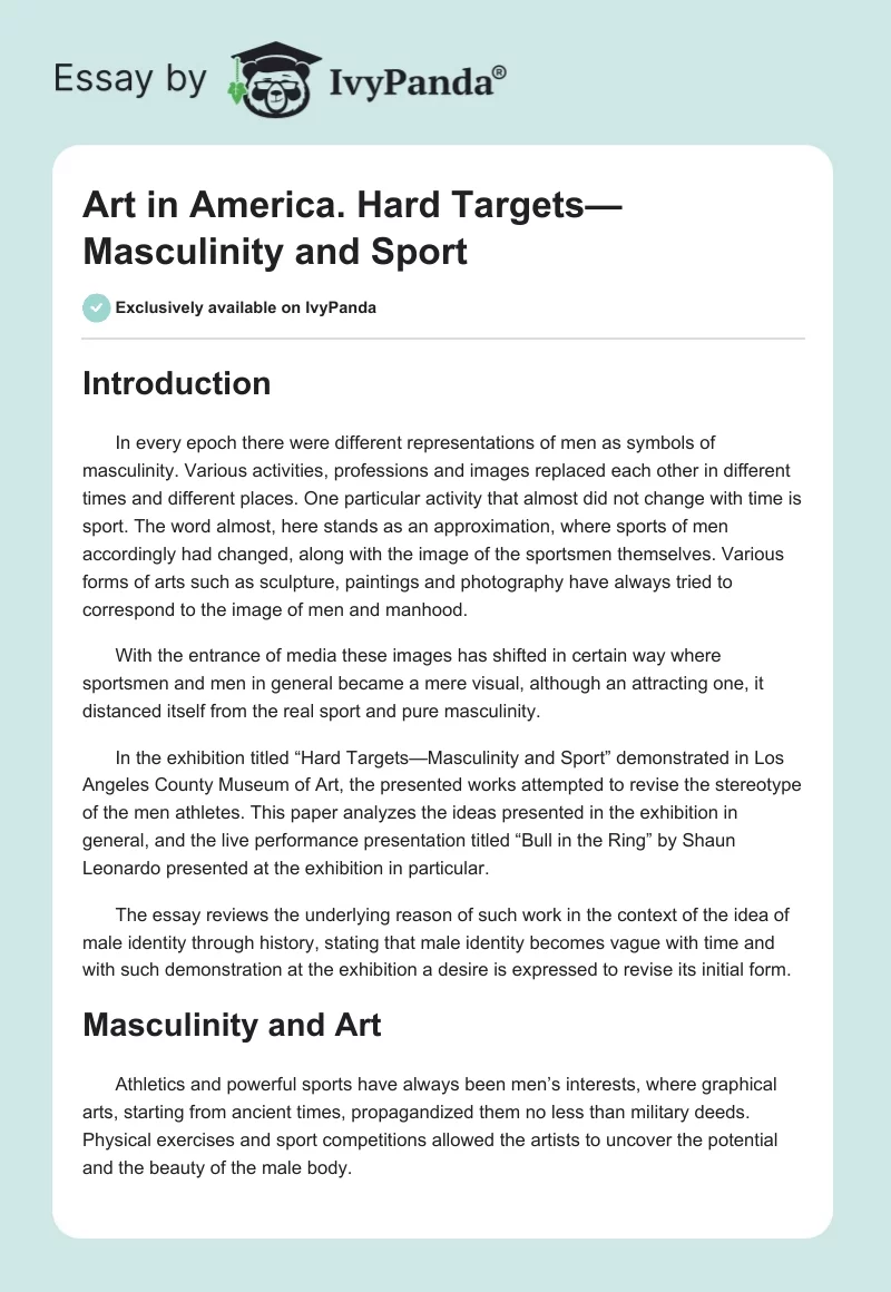 Art in America. Hard Targets—Masculinity and Sport. Page 1