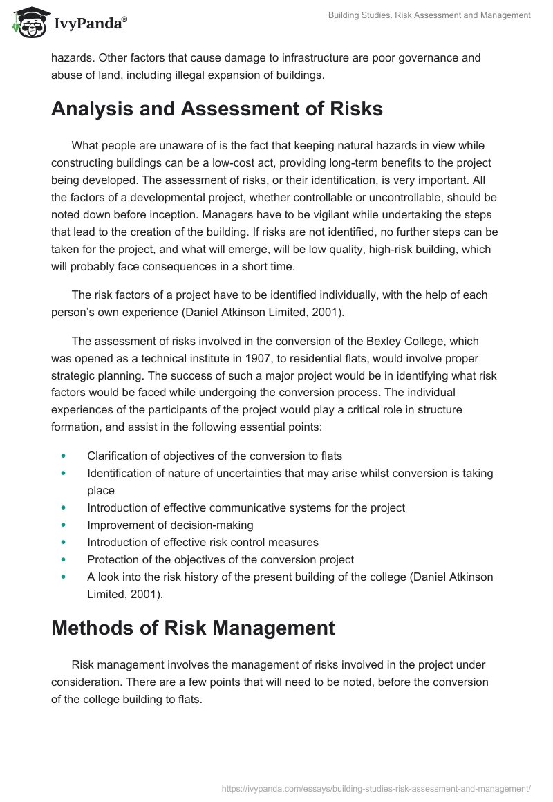 Building Studies. Risk Assessment and Management. Page 2