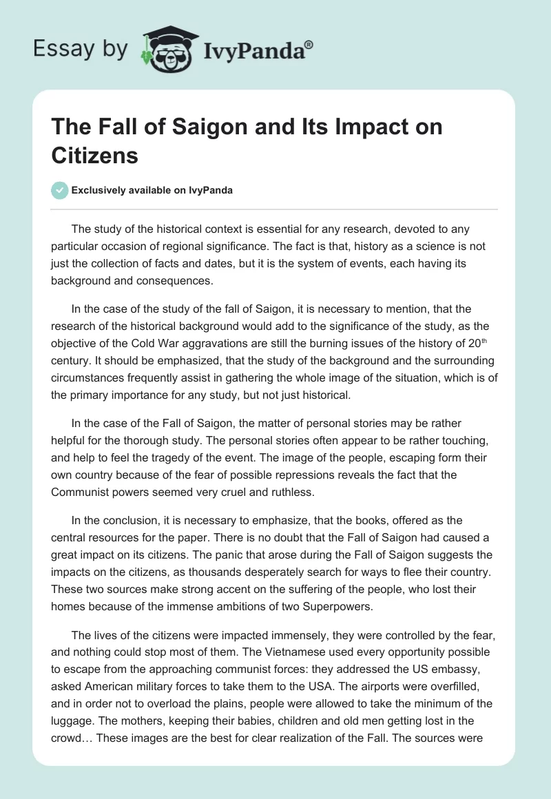 The Fall of Saigon and Its Impact on Citizens. Page 1