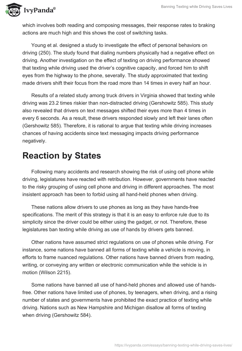 Banning Texting while Driving Saves Lives. Page 2