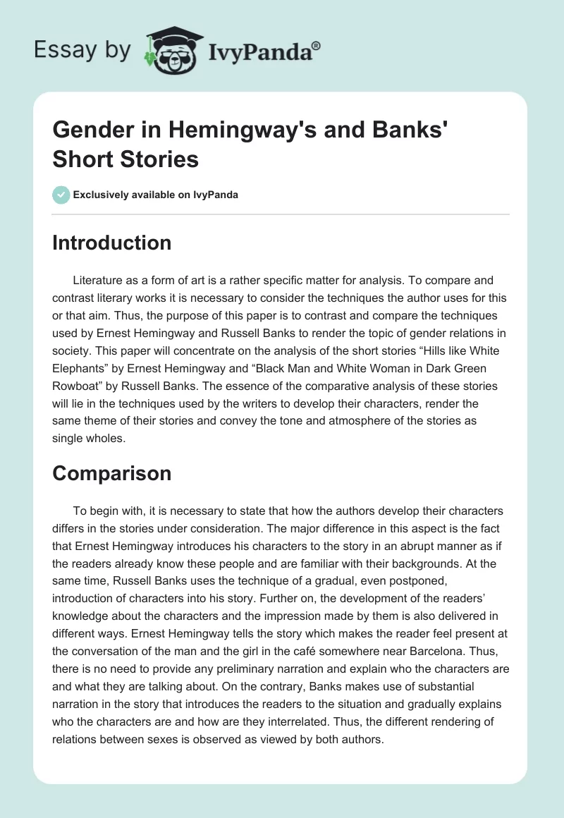 Gender in Hemingway's and Banks' Short Stories. Page 1