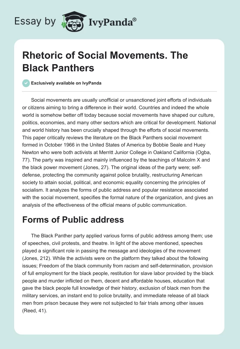 Rhetoric of Social Movements. The Black Panthers. Page 1