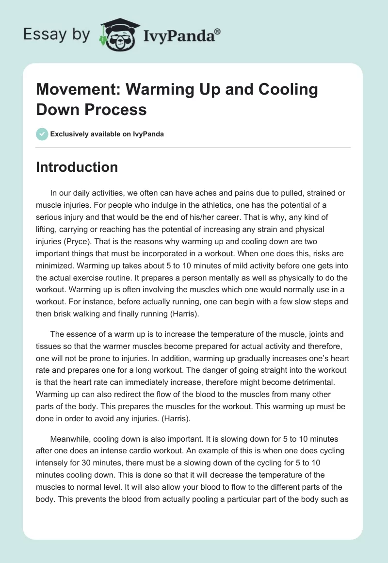 Movement: Warming Up and Cooling Down Process. Page 1