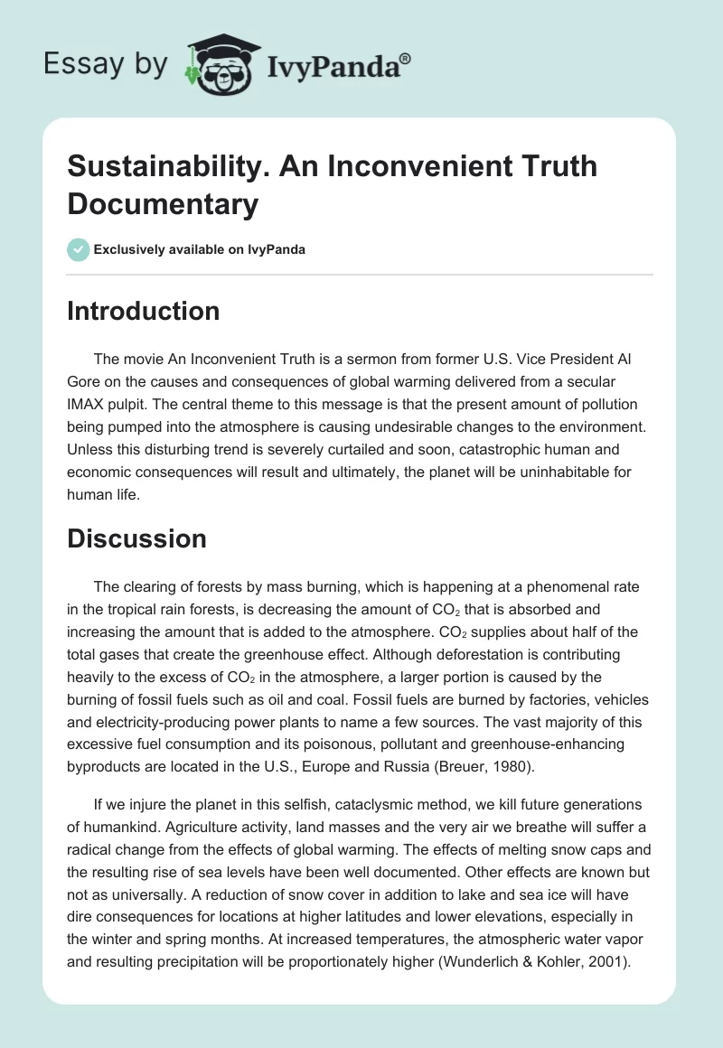 Sustainability. An Inconvenient Truth Documentary. Page 1