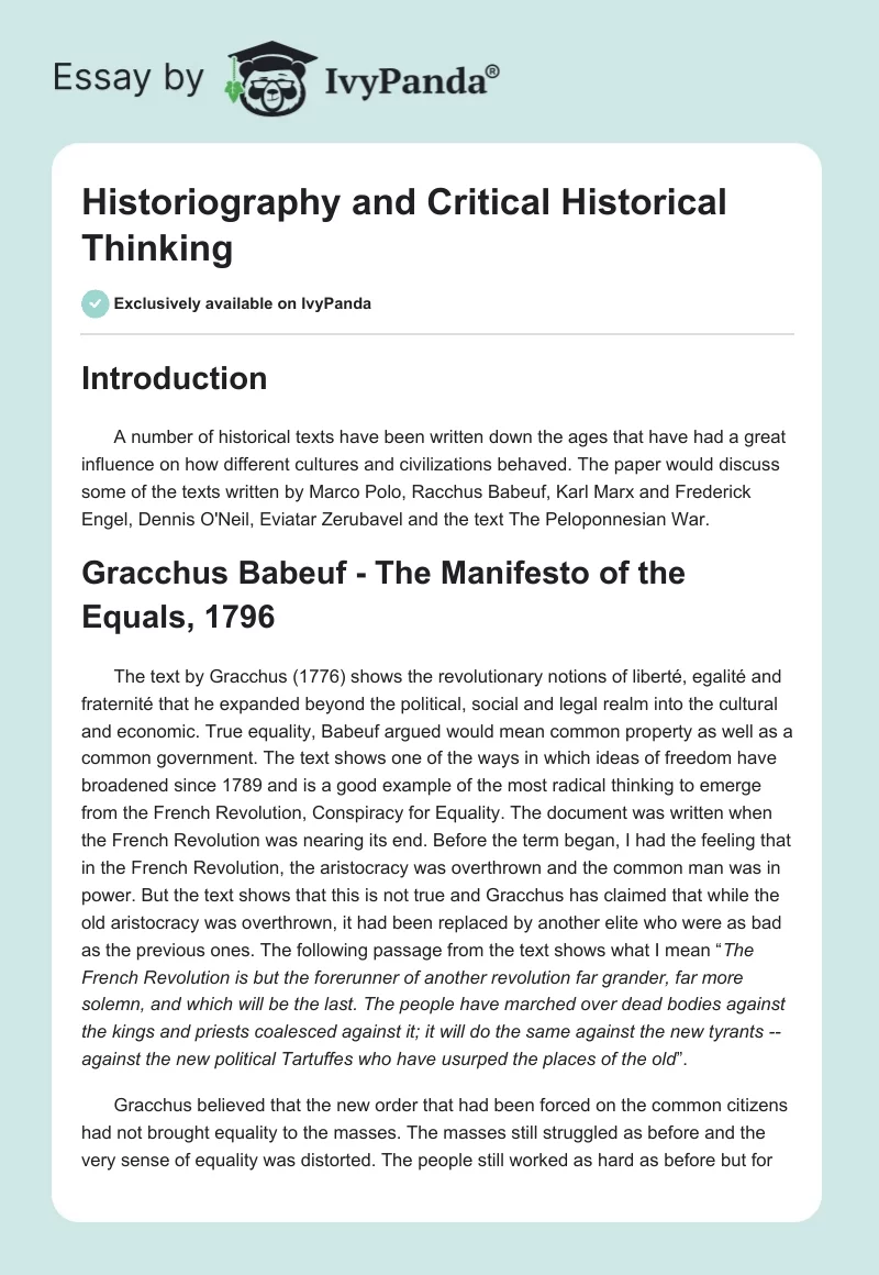 Historiography and Critical Historical Thinking. Page 1