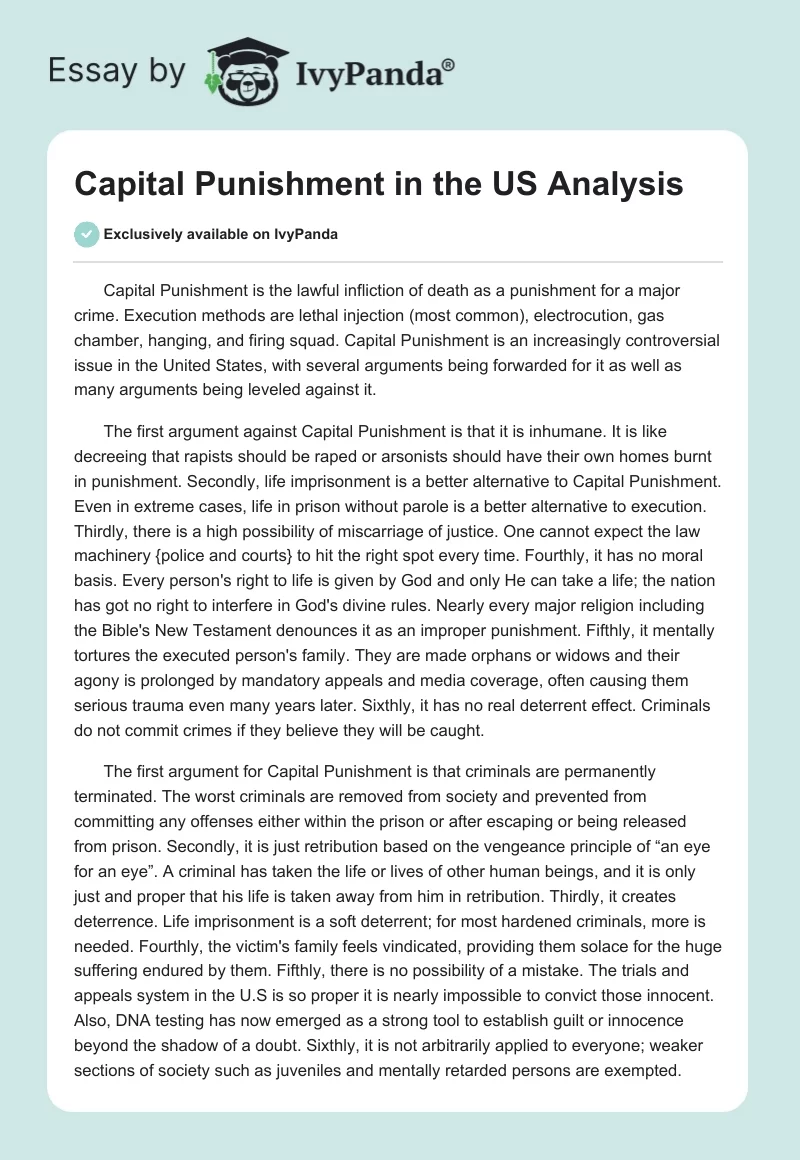 Capital Punishment in the US Analysis. Page 1
