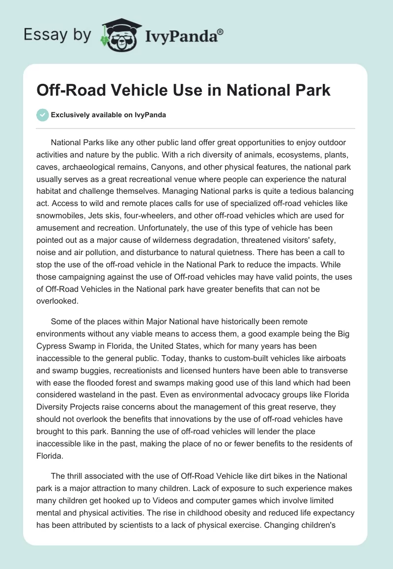 Off-Road Vehicle Use in National Park. Page 1