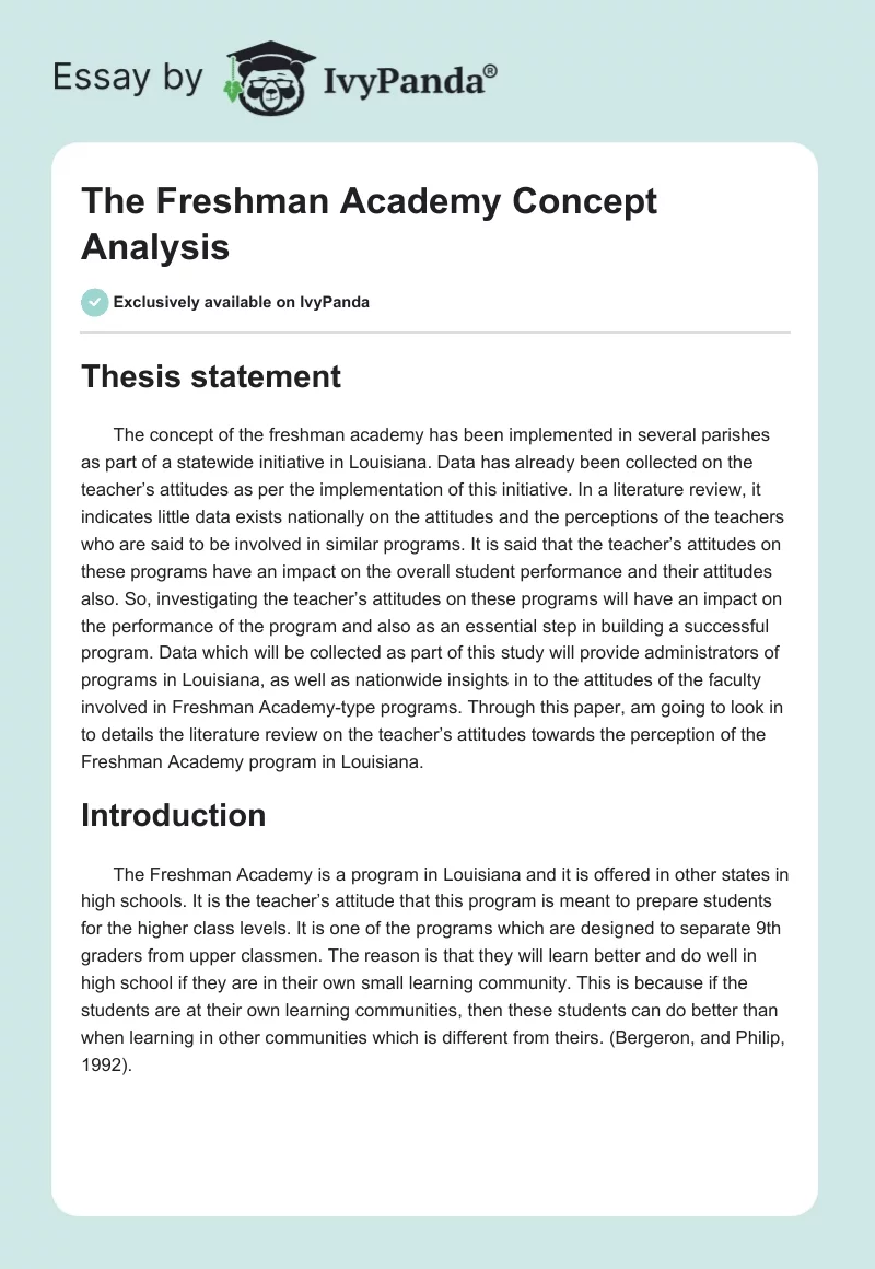 The Freshman Academy Concept Analysis. Page 1