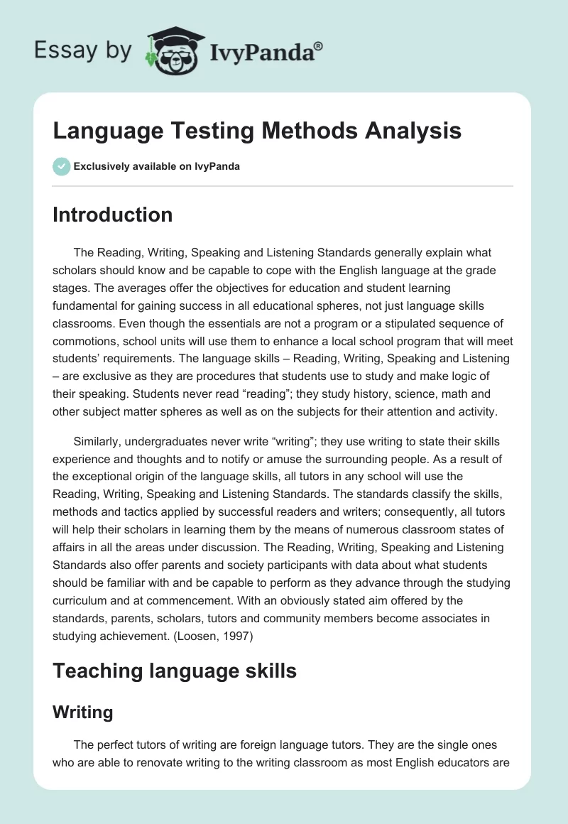 Language Testing Methods Analysis. Page 1
