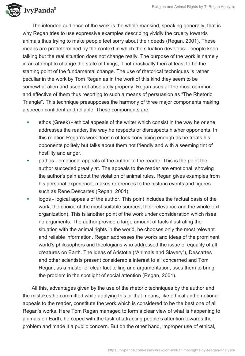Religion and Animal Rights by T. Regan Analysis. Page 2