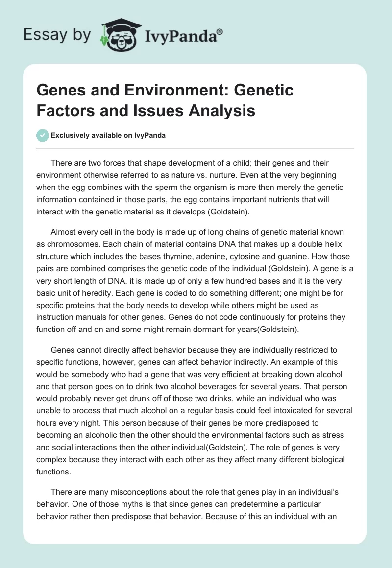 Genes and Environment: Genetic Factors and Issues Analysis. Page 1