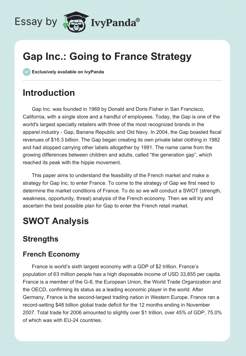 Gap Inc.: Going to France Strategy. Page 1