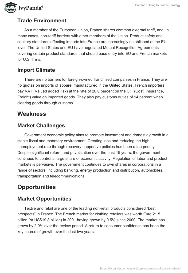 Gap Inc.: Going to France Strategy. Page 2