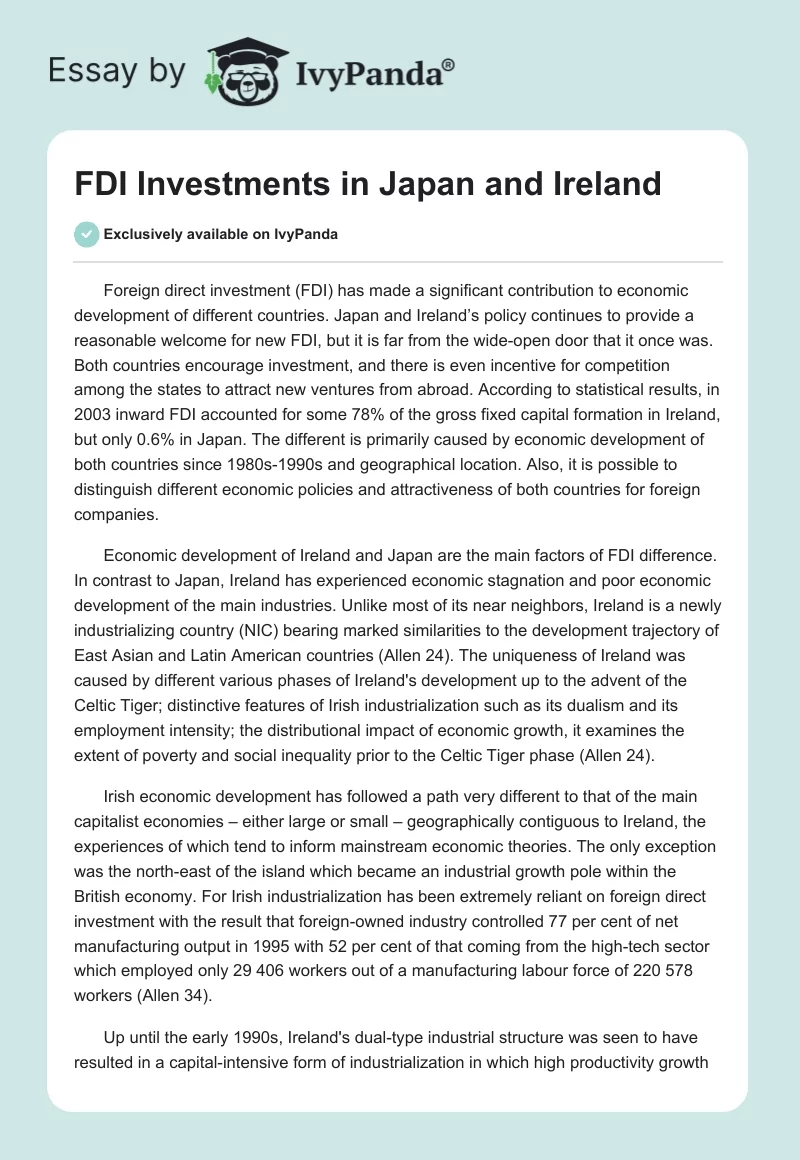 FDI Investments in Japan and Ireland. Page 1