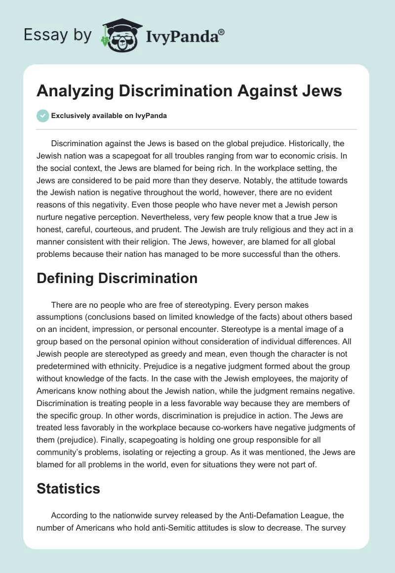Analyzing Discrimination Against Jews. Page 1