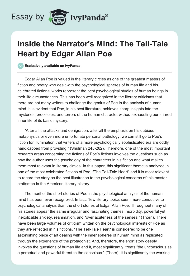 Inside the Narrator's Mind: "The Tell-Tale Heart" by Edgar Allan Poe. Page 1