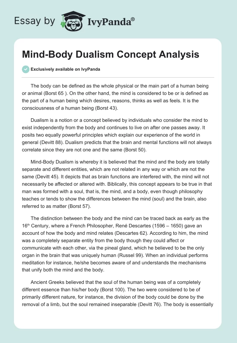 Mind-Body Dualism Concept Analysis. Page 1