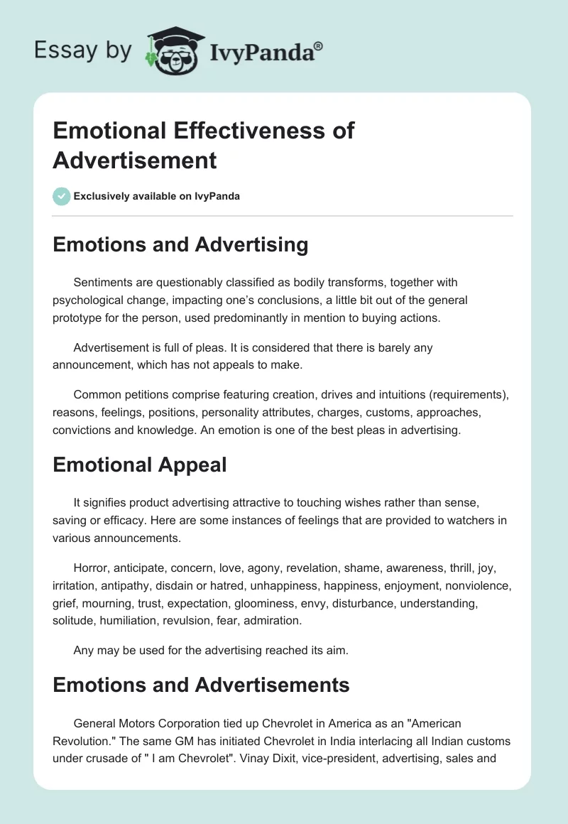 Emotional Effectiveness of Advertisement. Page 1