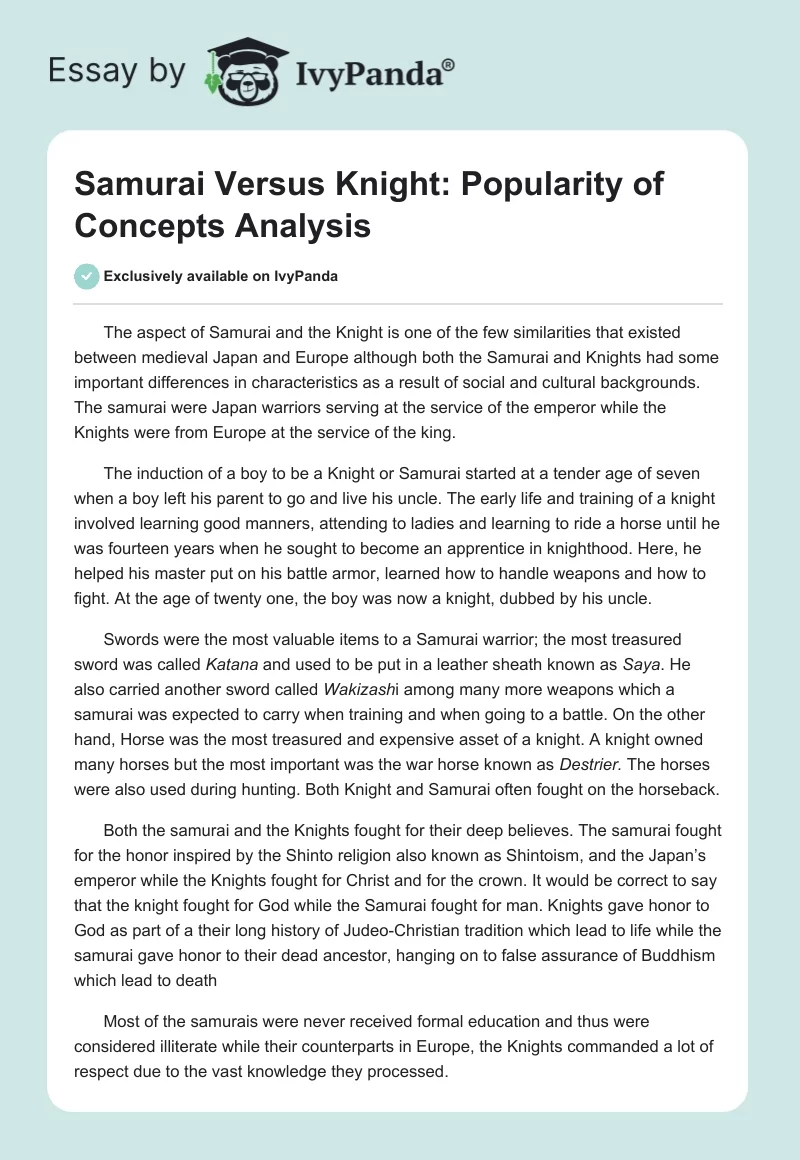 Samurai Versus Knight: Popularity of Concepts Analysis. Page 1