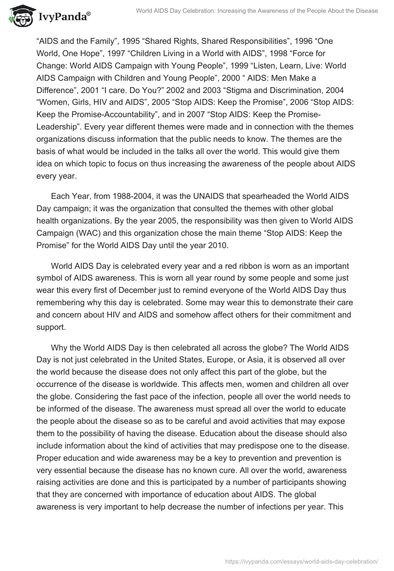 World AIDS Day Celebration: Increasing the Awareness of the People About the Disease. Page 2