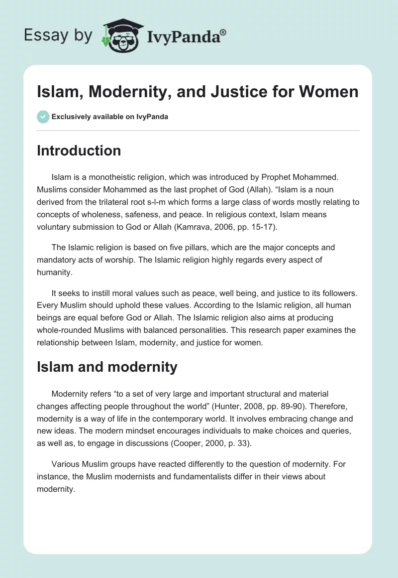Islam, Modernity, and Justice for Women. Page 1