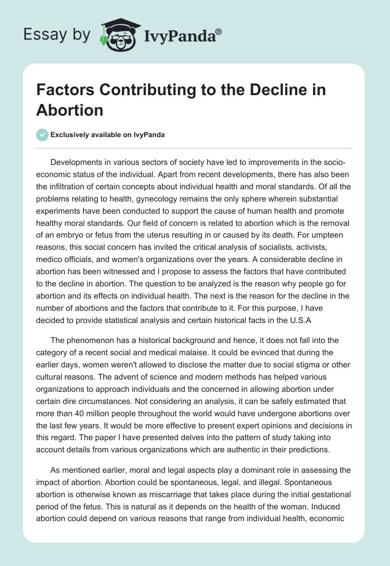 Factors Contributing to the Decline in Abortion. Page 1