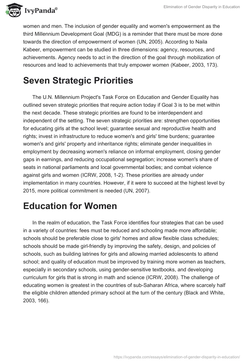 Elimination of Gender Disparity in Education. Page 3