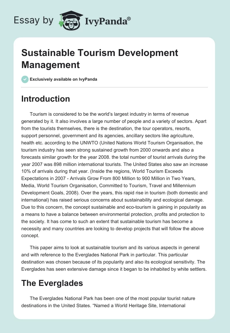 Sustainable Tourism Development Management. Page 1