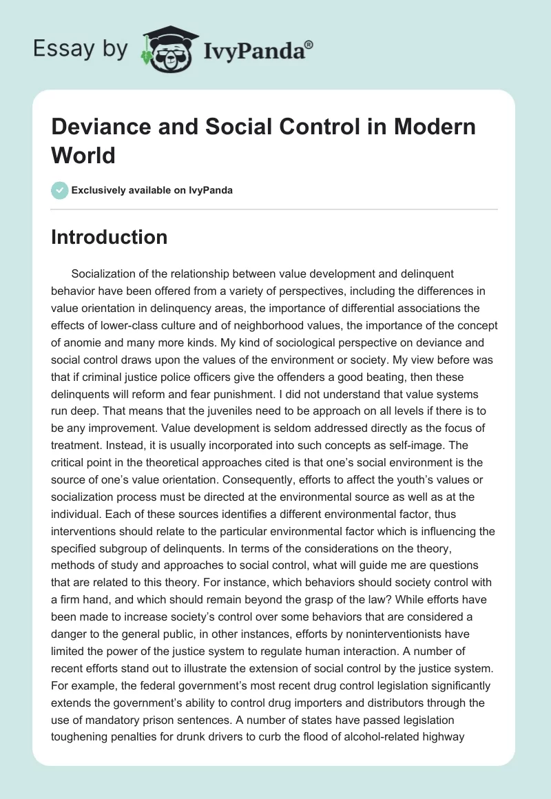 Deviance and Social Control in Modern World. Page 1