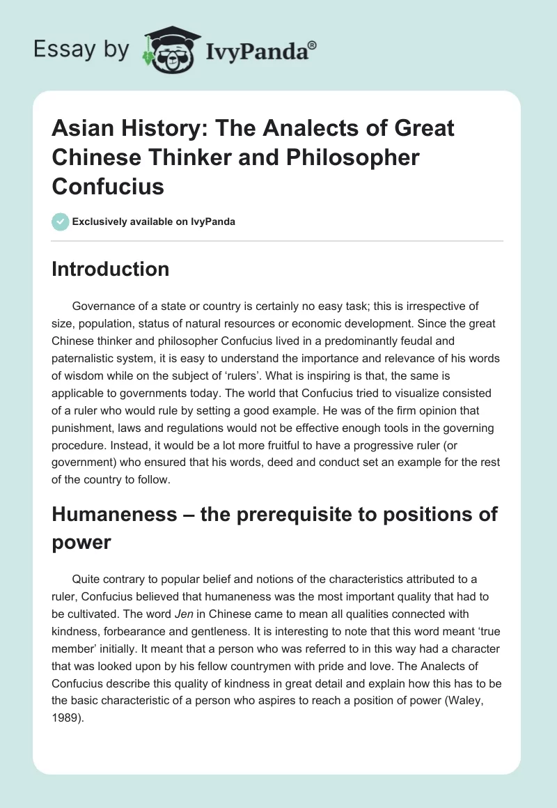 Asian History: The Analects of Great Chinese Thinker and Philosopher Confucius. Page 1