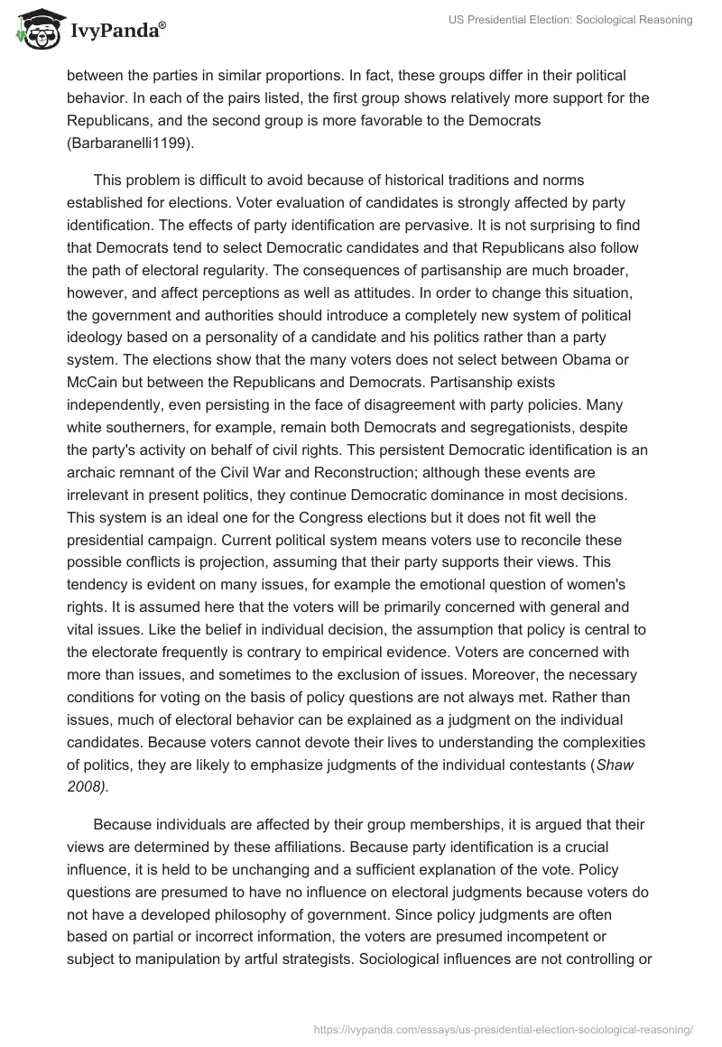 US Presidential Election: Sociological Reasoning. Page 2