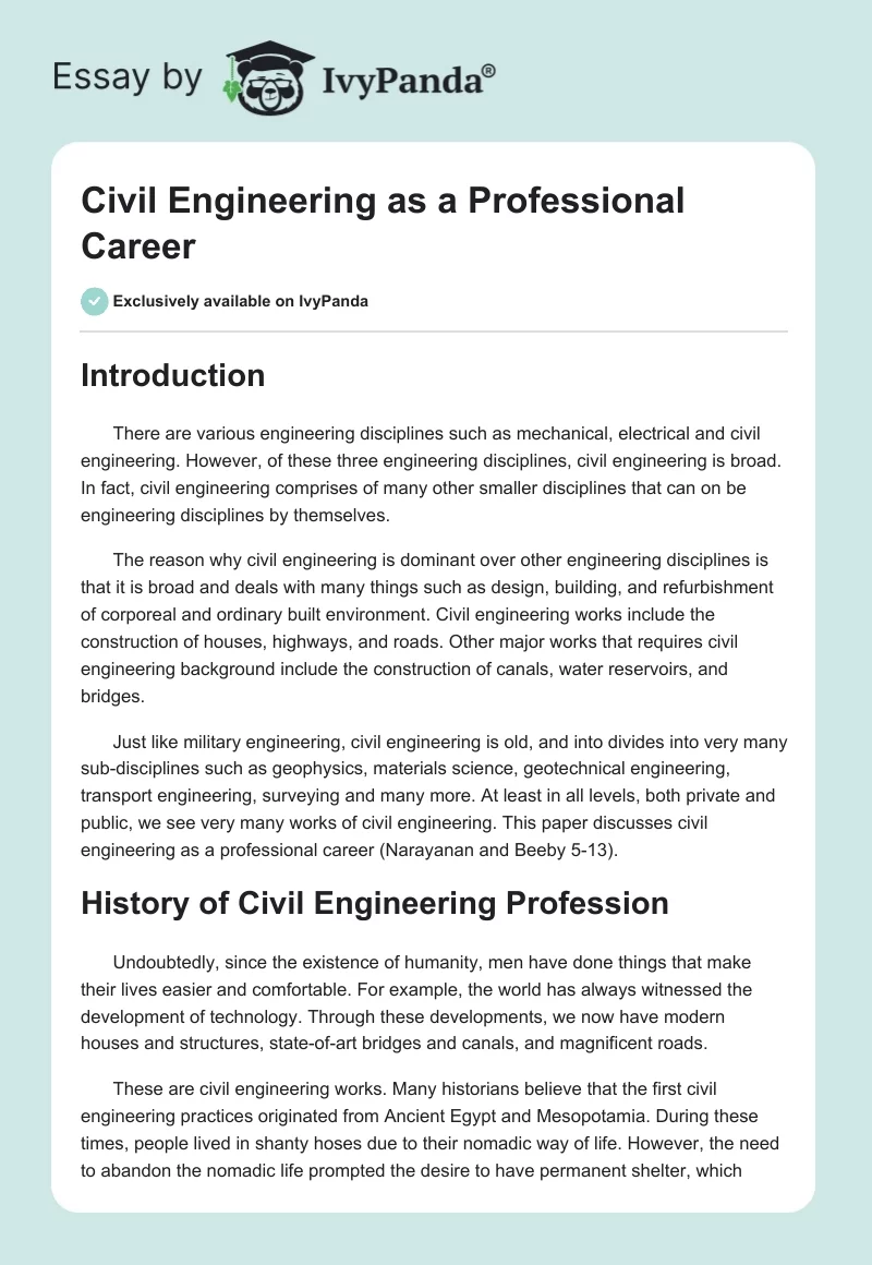 Civil Engineering as a Professional Career. Page 1