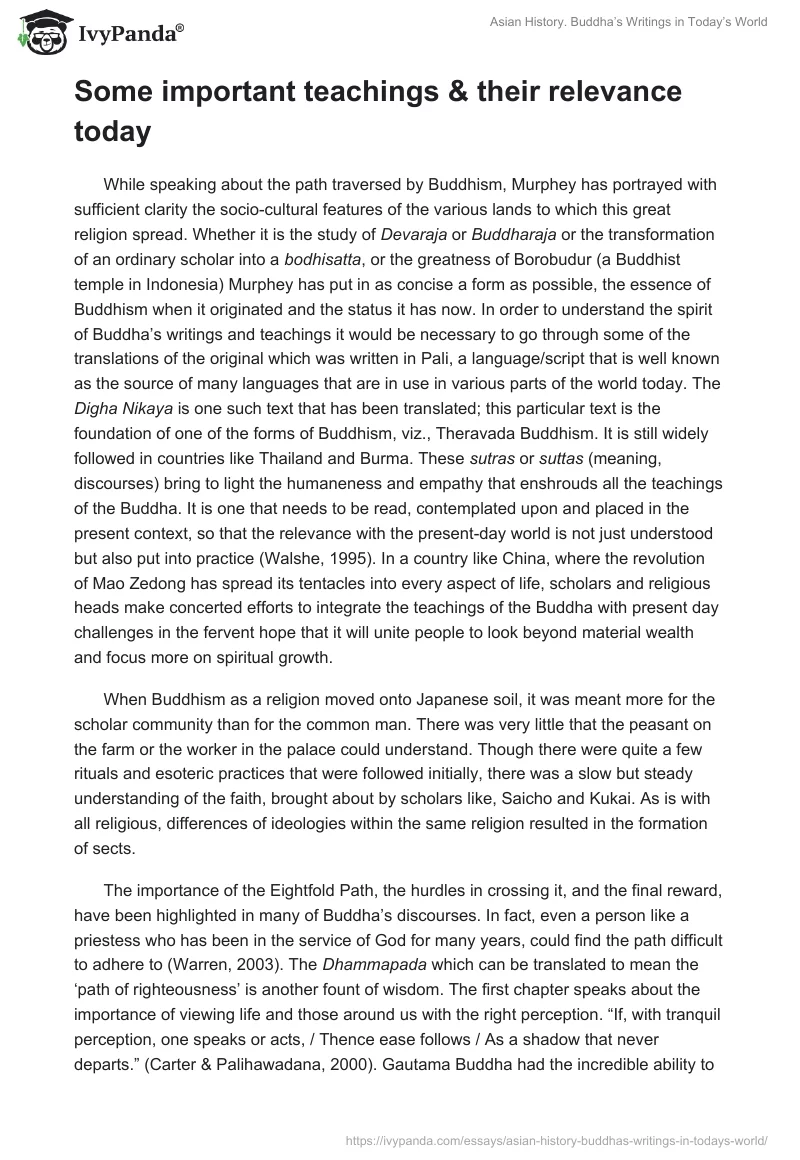 Asian History. Buddha’s Writings in Today’s World. Page 2