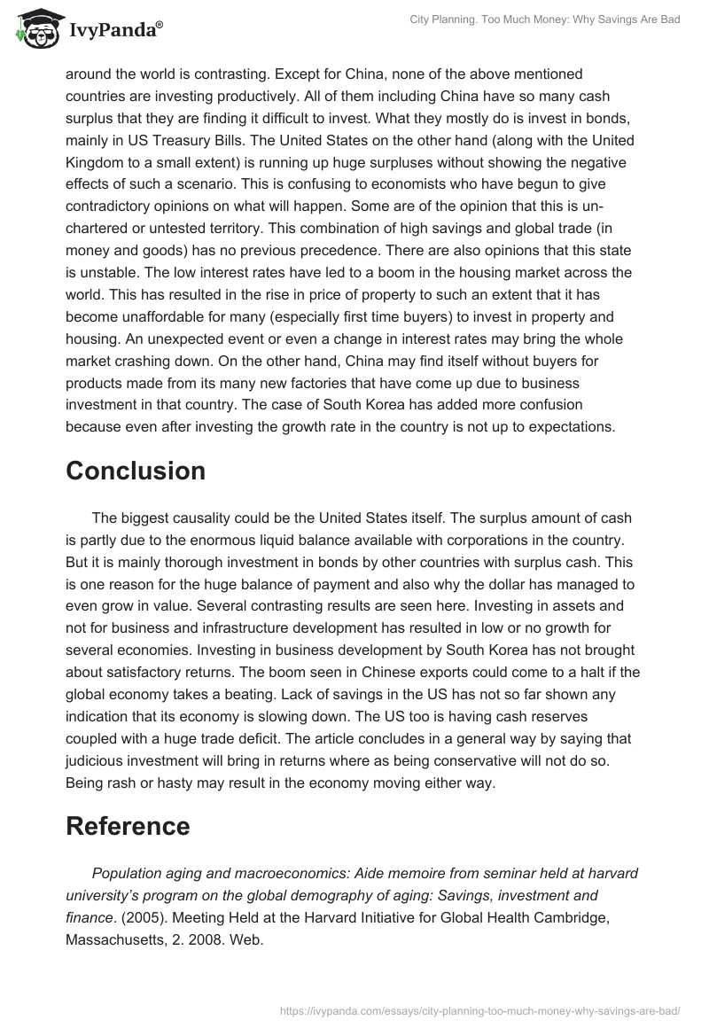 City Planning. Too Much Money: Why Savings Are Bad. Page 2