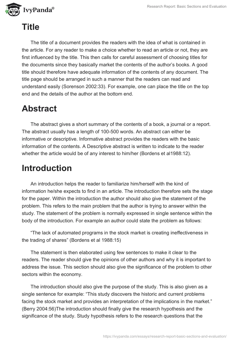 Research Report: Basic Sections and Evaluation. Page 2