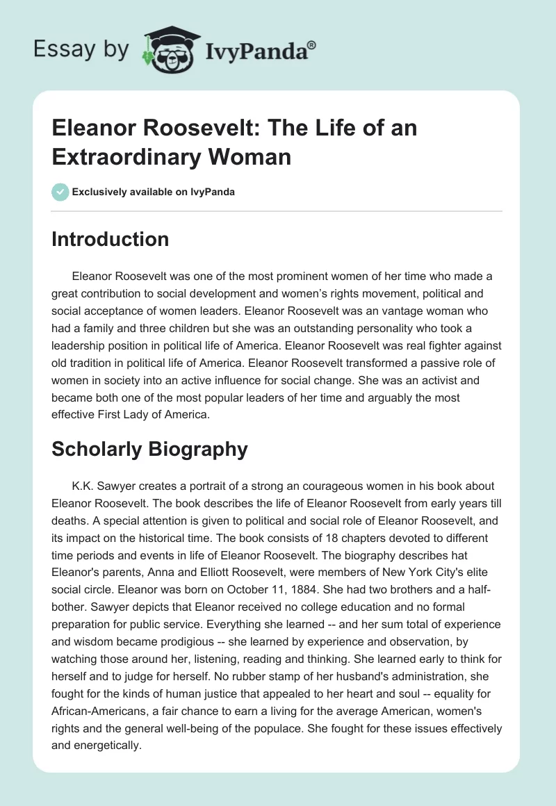 Eleanor Roosevelt: The Life of an Extraordinary Woman. Page 1