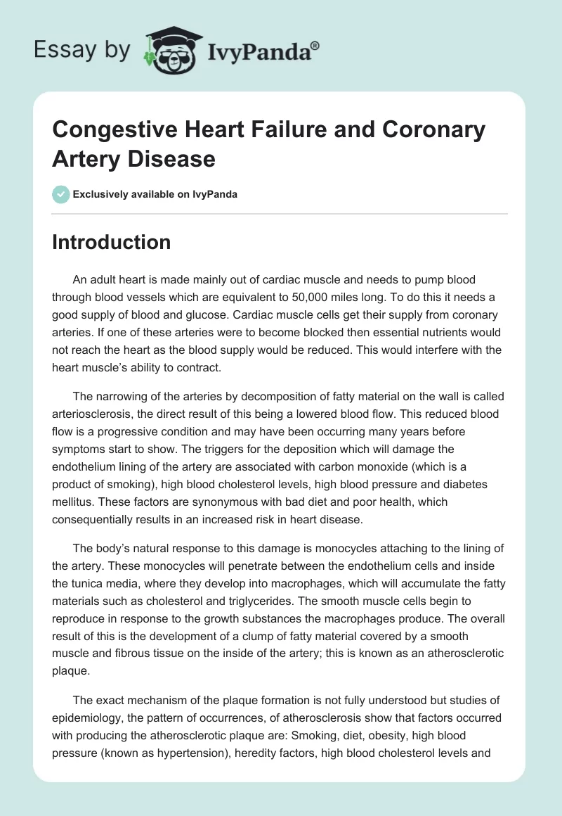 Congestive Heart Failure and Coronary Artery Disease. Page 1