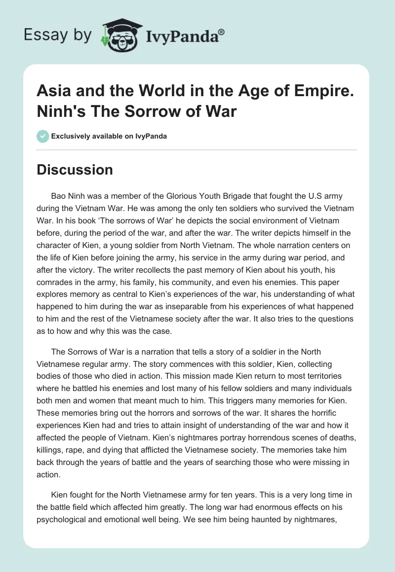 Asia and the World in the Age of Empire. Ninh's The Sorrow of War. Page 1