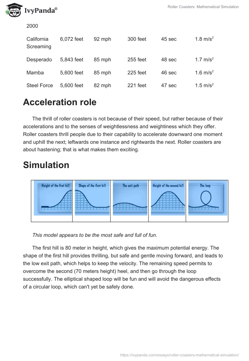 Roller Coasters: Mathematical Simulation. Page 3