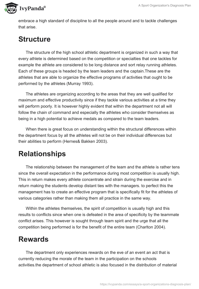 A Sport Organization's Diagnosis Plan. Page 2