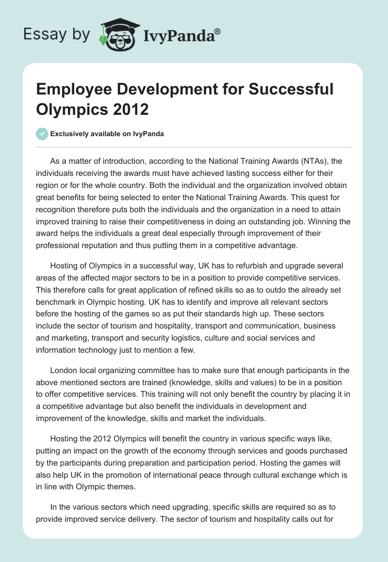 Employee Development for Successful Olympics 2012. Page 1