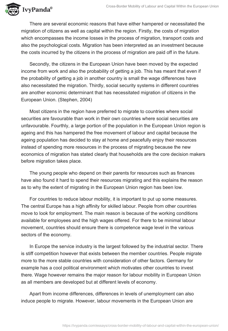 Cross-Border Mobility of Labour and Capital Within the European Union. Page 2
