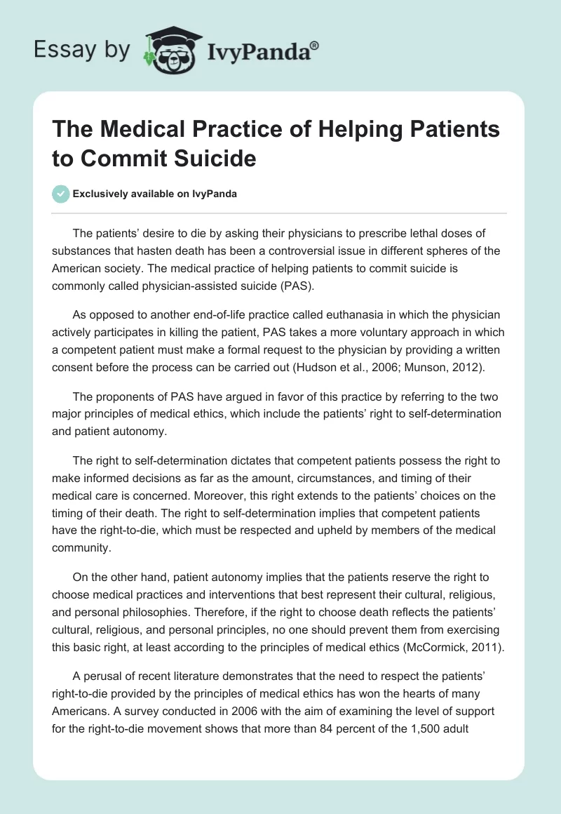 The Medical Practice of Helping Patients to Commit Suicide. Page 1