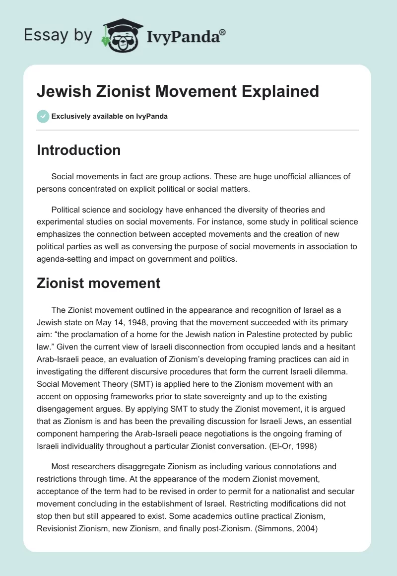 Jewish Zionist Movement Explained. Page 1