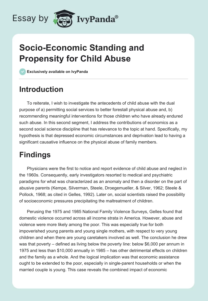 Socio-Economic Standing and Propensity for Child Abuse. Page 1